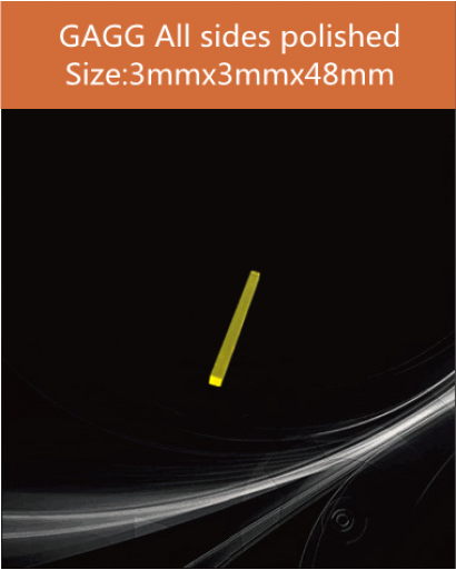 GAGG Ce scintillation crystal, GAGG Ce crystal, GAGG scintillator, Ce:Gd3Al2Ga3O12 crystal, 3x3x48mm